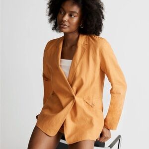 Madewell Ochre Fresco Double-Breasted Crossover Blazer in 100% Linen Size Medium